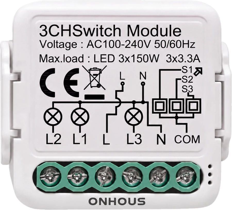 ONHOUS Zigbee Switch Relay Module, 3-Channel